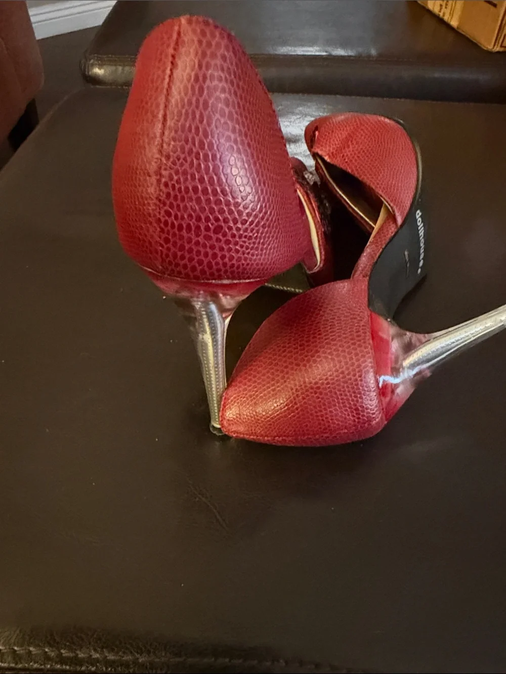 Dollhouse Burgundy Pointed Toe Sequin Embellished Heels